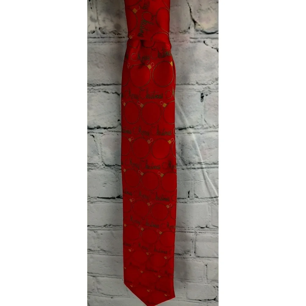 Holiday Traditions Hallmark Red Merry Christmas Ornament Script‎ Silk Like Tie